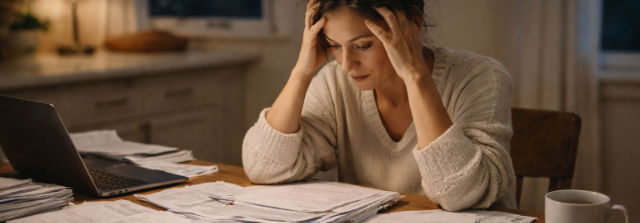 Overwhelmed person surrounded by paperwork